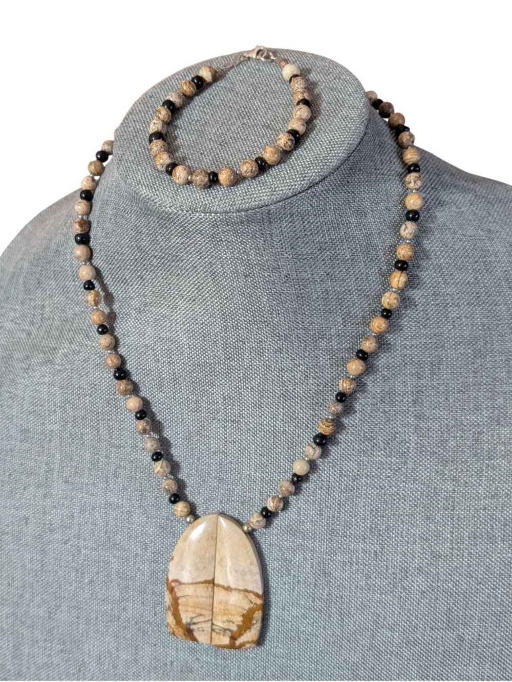 Natural Stone Pendant Necklace & Bracelet Set 19" Necklace & 7.5" Bracelet